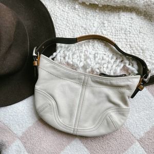 Vintage Coach Soho Leather Small Crescent Hobo Handbag Purse White and Brown